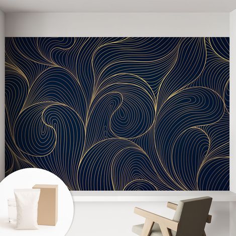 Papier peint intissé décoratif avec colle pour salon chambre et bureau Installation rapide Motif ondulé 152x104 cm (1/5)