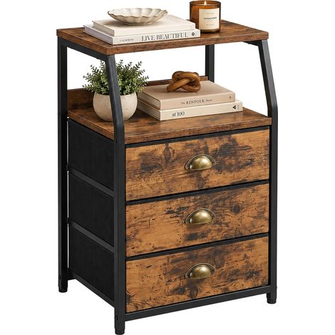 Relaxdays Kommode, HBT: 72 x 40 x 29 cm, 3 Stoffschubladen, Metall, MDF, Flur, Schlafzimmer, Stoffkommode, braun/schwarz (1/5)