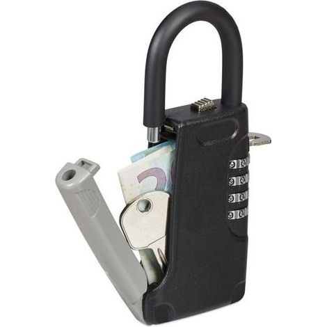 Key Box with Handle, 4 Digit Code, Exterior, Small Key Box, HxWxD: 14.5 x 6 x 2 cm, Black (1/5)