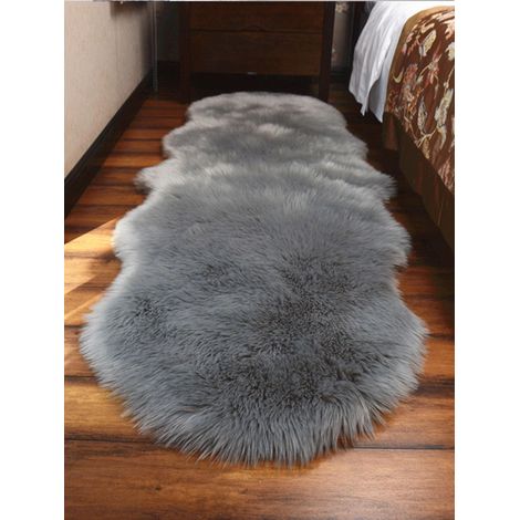 Tapis en fausse fourrure doux Tapis moelleux lavable en machine pour chambre, salon, housse de canapé 80200 Gris (1/4)