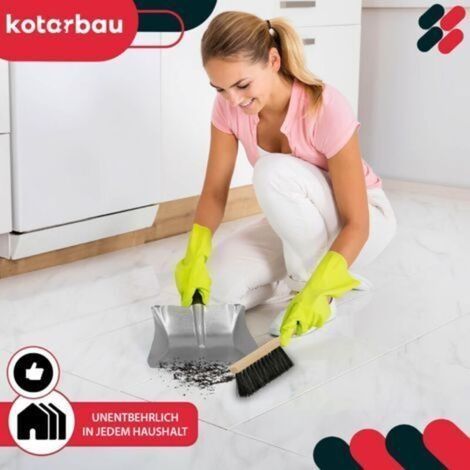 Kehrschaufel- und Besenset – Kohlenkehrschaufel aus verzinktem Stahl – Holzbesen – 30 cm – Grau und Natur – Staubfänger – Langlebig – Ergonomisch (1/4)