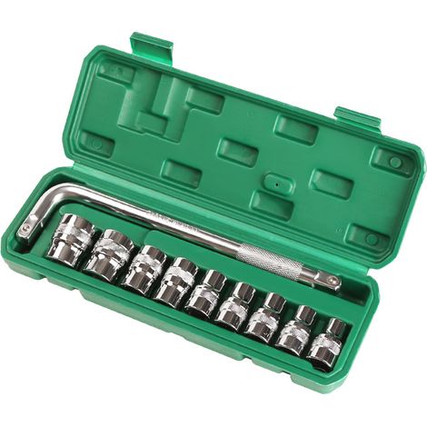 Jeu de 10 douilles de réparation automobile outil combiné, hexagonale au chrome vanadium, clé à douille en acier 1/2 (1/5)