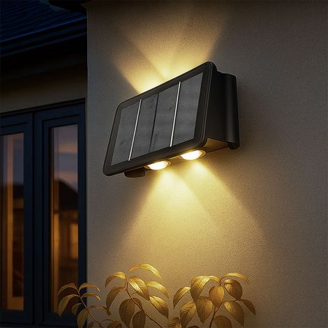 Solarlampe schwarz Außenleuchte Balkon Wandlampe modern Eckige Gartenlampe Akku Hauswand wetterfest, Kunststoff, 1x LED 40lm 3000K, LxBxH 17x10,8x6,4 cm