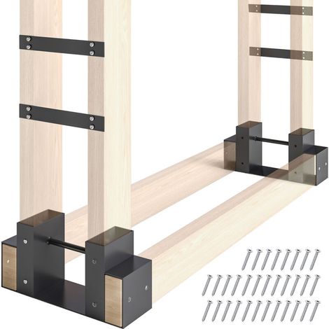 Lot de 2 range-bûches d'intérieur, 33,5 x 10 x 15,5 cm, longueur réglable, métal, noir (1/5)