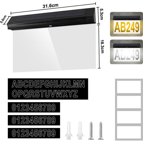 Panneau lumineux solaire pour porte, étanche, numérique, mural, pour adresse et jardin. (1/5)