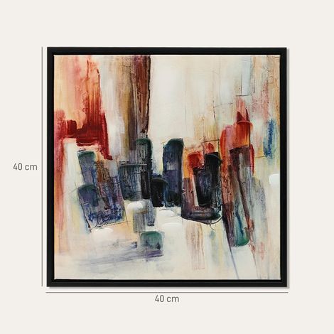 Toiles abstraites peintes à la main, 40 x 40 cm, 2 pièces encadrées, texture riche, multicolores (1/5)