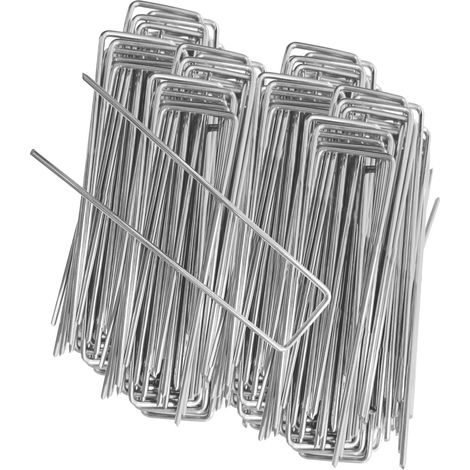 Piquets De Fixation - Acier Galvanisé - Forme U - 150 x 36 mm - Diamètre 3 mm - Pour Membrane Anti-mauvaises Herbes Grillage Filet Paillage - Lot De 100