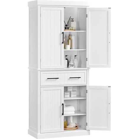 Yaheetech Credenza da Cucina Compatta, Mobile Dispensa Alto Multiuso, Armadio da Soggiorno Bagno in Legno con 3 Ripiani Regolabili e 1 Cassetto 76,5 × 40,5 × 183,5 cm (Bianco) (1/5)