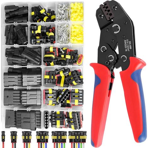 708 Pcs Connecteur Automobile avec Pince Sertir, Connecteurs Electrique Voiture Étanche, Kit Prise Câble 1/2/3/4/5/6 Broches, Set Outils Imperméable pour Moto, Scooter, Caravan, Camion, Bateau, Kayak (1/5)