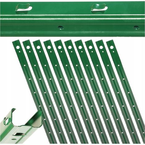 Poteaux pour clôtures en grillage - Verts - 1,5 m - Crochets intégrés - Lot de 10