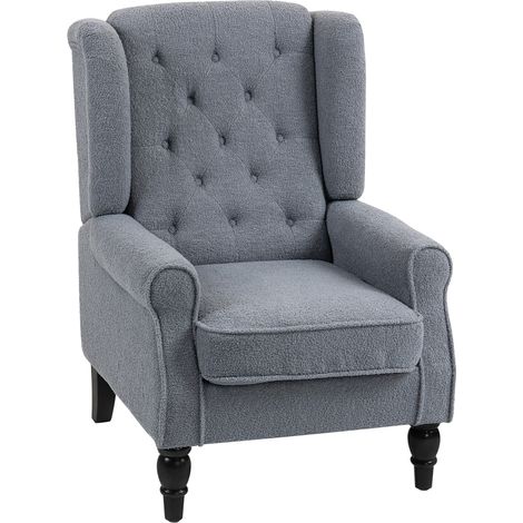 Wingback Accent Chair- Retro Upholstered Button Tufted Occasional Chair for Living Room Bedroom- Grey (1/5)