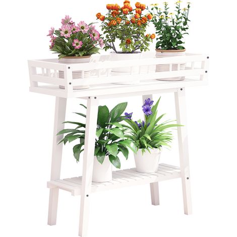Étagère Plante Intérieur Extérieur Bois Porte Plante Echelle Cache Pot sur Pied Orchidées Balcon Jardin 74x27x69cm Blache (1/5)