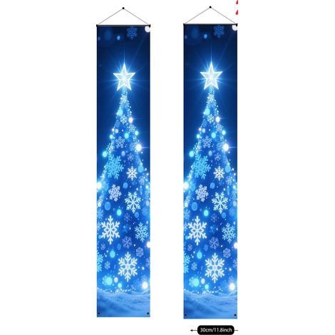 Bannière décorative à carreaux avec le Père Noël et un nouveau couplet de Noël 2026 - 180 x 30 cm - SDJDL-11