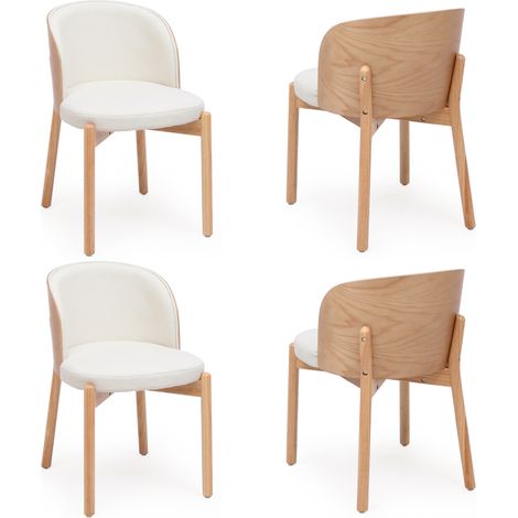 Set 6 sedie da pranzo in legno e lino, schienale avvolgente, finitura frassino, naturali (1/5)