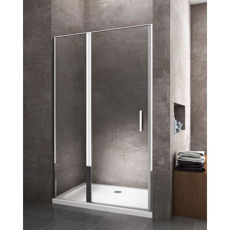 Giorgy – Porte de douche 6 mm avec petit mur et porte à battant – Verre trempé Easyclean – Largeur 117-120 cm – Installation en niche