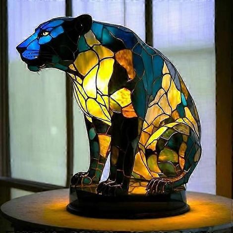 Nouvelle série Chien - Ornements en résine - Veilleuse LED - Statuette animale artistique - Lampe de table créative pour la maison ou le bureau - Taille : Léopard
