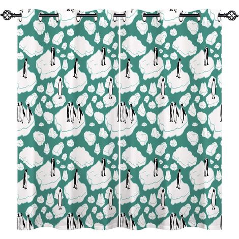 Rideau Occultant Océan Dessin Animé Animaux Pingouin Rideau Thermique Isolant Draperies Intérieurs Tenture Opaque à Oeillets pour Maison Chambre Salon Fenetre 2 Pièces L 117 x H 160 cm - 117L X 160H c (1/5)
