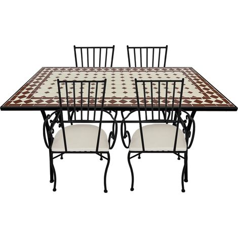 AXI – Ensemble table et chaises de jardin 5 pièces – 4 chaises confortables – Table en mosaïque décorée à la main – Métal noir résistant