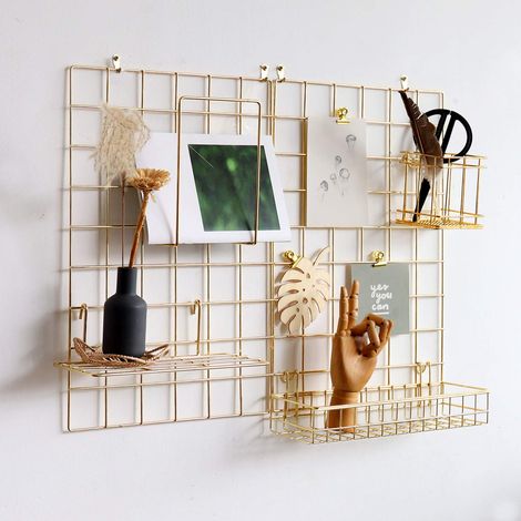 Lot de 2 panneaux muraux pour affichage de photos, organiseur de rangement mural, 5 clips métalliques, 3 crochets en S, 4 clous et 4 boucles de suspension en plastique et 4 vis offertes, taille (1/5)