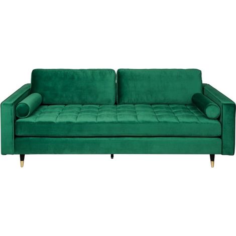 Divano KOLIRI a 3 posti verde smeraldo – Divano di design in velluto con struttura in legno massiccio