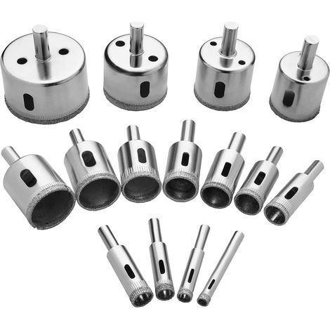 Foret de Diamant, 15 Pièces Scie Cloches Outils Set,Scie Diamantée pour Verre/Carrelage/Céramique/Marbre/Porcelaine Acier Au Carbone 8mm-50mm (1/5)
