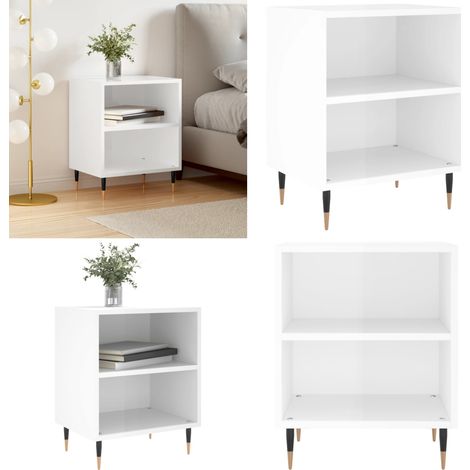 Comodino Bianco Lucido 40x30x50 cm in Legno Multistrato - Comodino da letto - Comodino con scomparti