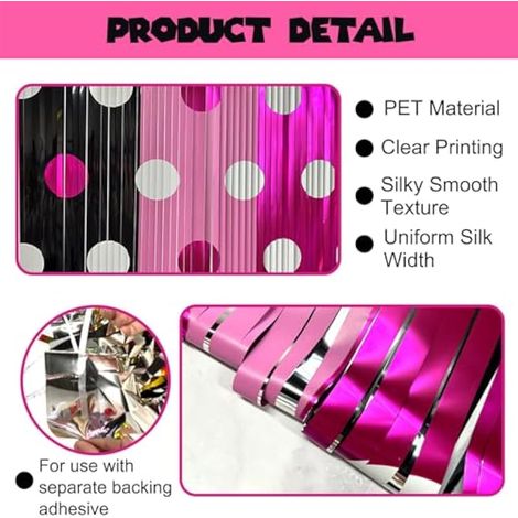 Pièces Rideau Metallique Noir Rose, 1m x 2m Decoration Anniversaire, Rideau Anniversaire avec Adhésif Double Face, Pois Rideaus Frange Paillette pour Decoration Noël Fête Toile de Fond (1/3)