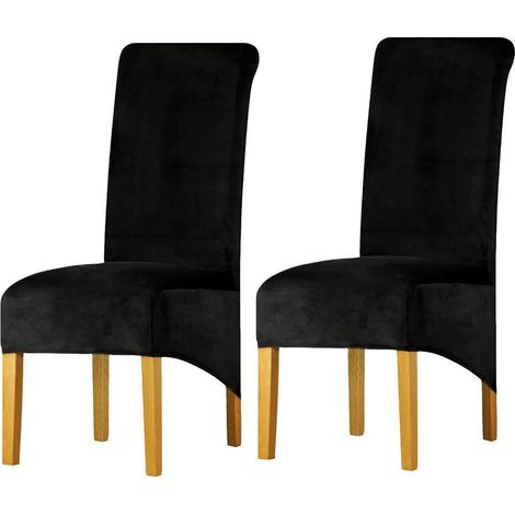 Samt Stuhlhussen 2er Set, abnehmbar & waschbar, elastisch, für Esszimmerstühle, Schwarz (1/5)