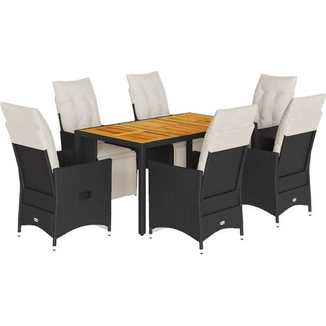 Maison Exclusive - 7-tlg. Garten-Essgruppe mit Kissen Schwarz Pol