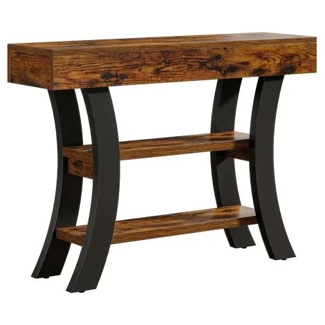 Console d'entrée élégante avec 3 étagères ouvertes, structure métal et MDF, format compact 105 x 30 x 80 cm, idéale pour salon, couloir ou entrée  CHICFURN (1/5)
