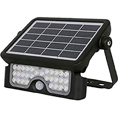Proiettore Led Solare 5W Sensore Crepuscolare e Movimento Nero IP65 6000K