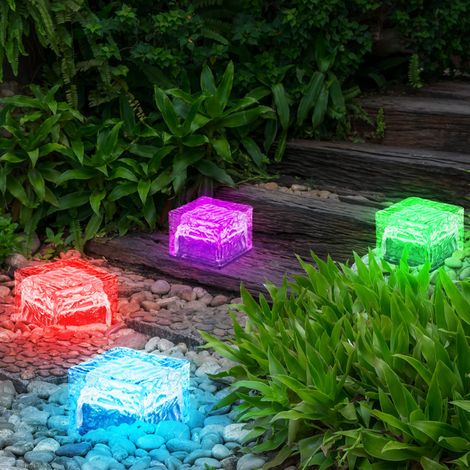 Gartendeko RGB LED Solarlampe mit Farbwechsel Gartenlampe Dekoleuchte im Eiswürfel Design, LxH 7x5,4 cm, 4er Set