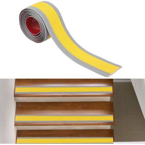 Bande antidérapante pour escaliers 5 m - 6 cm x 3 mm - Autocollant vinyle jaune - Intérieur et extérieur - Pour marches et seuils