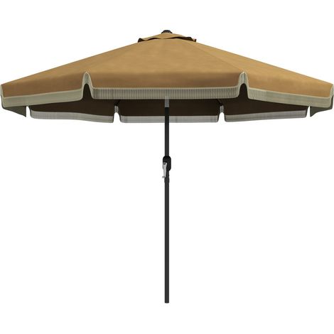 Sombrilla De Terraza Con Flecos, Diámetro De 265 Cm, Sombrilla De Playa Basculante Con 8 Varillas Para Jardín Y Balcón, Color Caqui
