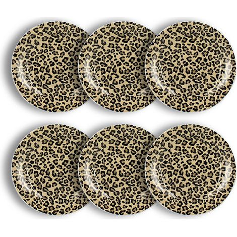 Lot de 6 assiettes à dessert 20cm en porcelaine, LEOPARD (1/2)