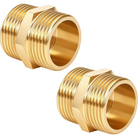 Raccord Double G1 (Ø 32,5 mm), Filetage mâle, Lot de 2, en Laiton, pour Tuyau DN25, Compatible Eau Potable (1/5)