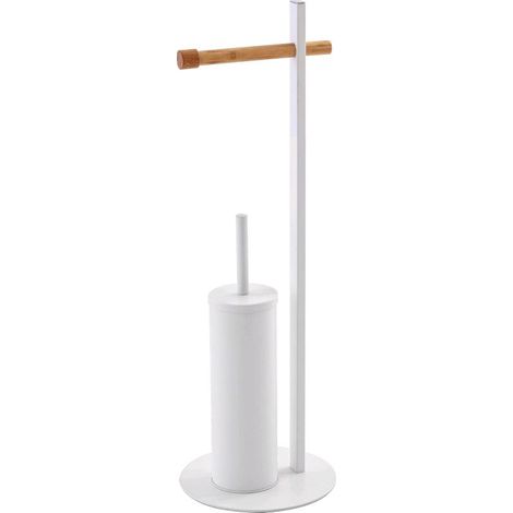 Piantana Porta scopino + Porta Rotolo da Bagno Acciaio Colore Bianco Opaco Bambu' (1/3)