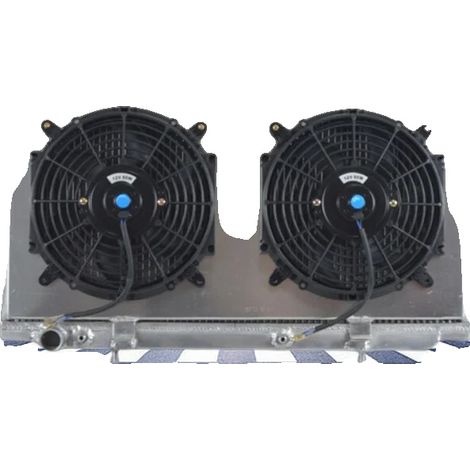 Radiador de aluminio + ventilador, compatible con Nissan Primera P11, mayor eficiencia de refrigeración, ventilador eléctrico, construcción de aluminio duradera, fácil instalación. (1/5)