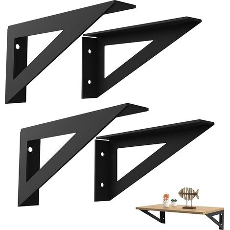 20cm Black Shelf Brackets, Set of 4 Floating Shelf Brackets, Heavy Duty Metal Shelf Brackets, Rustic Wall Shelf Bracket (1/5)