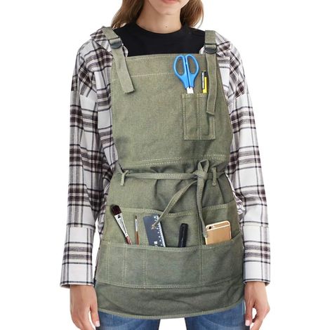 Tablier en toile robuste - Tablier d'artiste avec poches pour peinture, imperméable et réglable