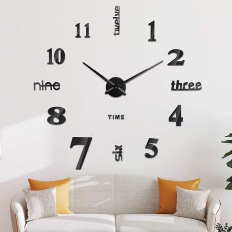 3D Wall Clock, DIY Digital Wall Clock, Silent Movement, Modern Design Wall Clock, Giant Wall Clock for Bedroom, Kitchen, Living Room (60-120 cm), Black (1/5)