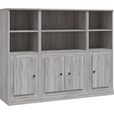 Credenza buffet cassettiera mobile contenitore organizer cucina soggiorno soggiorni 3 pezzi Sonoma MDF grigio 020037182