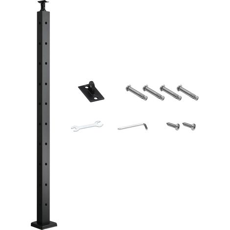 Poteau d'angle pour garde-corps à câbles 36 x 1 x 2 pouces, trous pré-percés en L, acier inoxydable, noir, escalier (1/5)