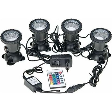 Choyclit – Spots sous-marins étanches multicolores RVB pour aquarium et piscine – Télécommande incluse – IP68 – Lot de 4 lumières