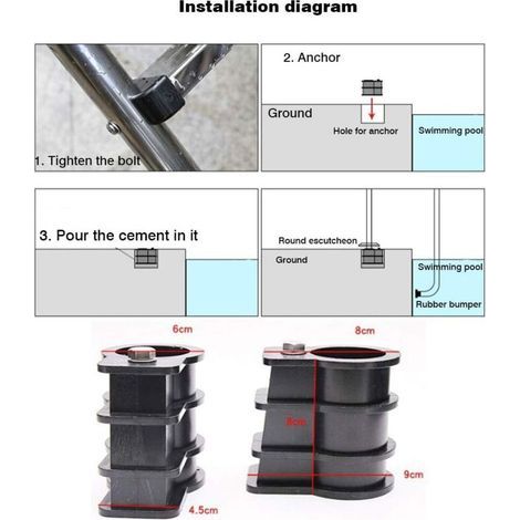 Kit de remplacement pour échelle de piscine avec boulon et échelle en caoutchouc avec ancrage de piscine et rosace ronde de piscine, (1/3)