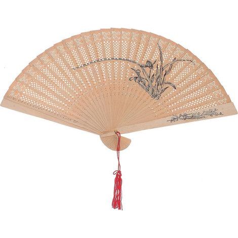 Eleganter, antiker Fächer aus Sandelholz, hübscher Fächer mit durchbrochenem Muster für die Sommerdekoration (Orchidee) – 58 x 23 x 1 cm (1/3)