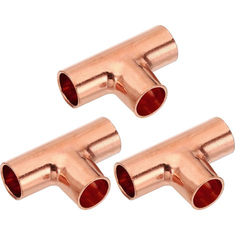 10mm ID 1mm Épais Raccord en Té en Cuivre, 3Pcs 99,9% Voies Cuivre Pure Raccord de Tuyau, Connecteur de Tube à Rayon Court avec Connexion Soudée à la Sueur (1/5)