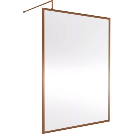 Nuie Full Outer Framed Wetroom Screen 1400mm W x 1850mm H with Support Bar 8mm Glass - Brushed Bronze (1/2)