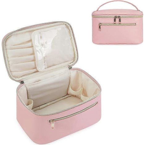 Kosmetiktasche, große Reise-Make-up-Tasche für Damen, Organizer mit Pinselfach, Kulturbeutel aus PU-Leder, tragbare Make-up-Tasche