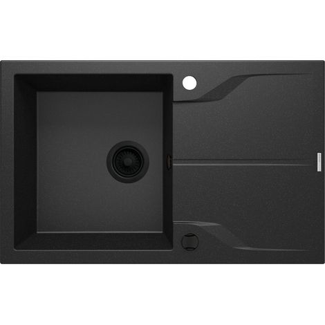 Einzelbecken-Granitspüle mit Abtropffläche, Graphit-Metallic Nero ZQN G113 (1/4)